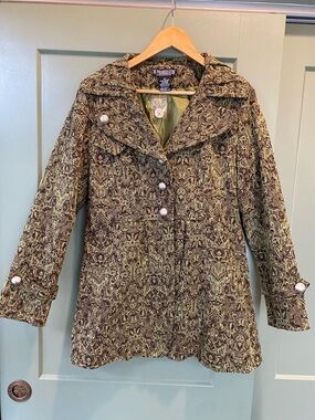 Green Patterned Jacket with Pearl Buttons